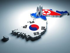 Корейский полуостров, флаги КНДР и Республики Корея. Источник - makemoney.money