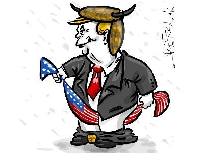 Трамп и американский флаг. Рисунок: Андрей Петренко