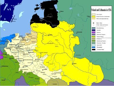 Польша и Литва перед Люблинской унией. Источник: https://ru.wikipedia.org/wiki/%D0%A0%D0%B5%D1%87%D1%8C_%D0%9F%D0%BE%D1%81%D0%BF%D0%BE%D0%BB%D0%B8%D1%82%D0%B0%D1%8F