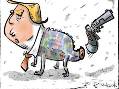 Трамп всегда вовремя отбрасывает использованный хвост.Карикатура А.Петренко: t.me/PetrenkoAndryi